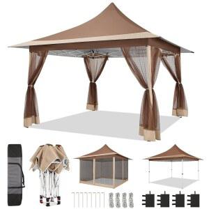 코비지 12x12 클리어런스에 캐노피 가제보 팝업, 야외 텐트, 모기장 및 방수 지붕, 모래주머니 휴대용 가방, 정원용 파티오 가제보, 뒷마당용, 브라운