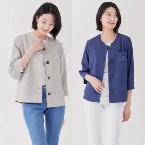 지센 여성 봄 린넨혼방 버튼업 라운드 자켓 LCJKP323