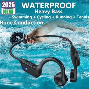 TF 카드가 있는 실제 골전도 이어폰, 스포츠 무선 블루투스 호환 헤드셋, 핸즈프리 마이크 포함, 달리기용