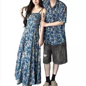 플로랄 셔츠 원피스 바캉스 커플룩 신혼여행 비치룩 상의 남녀공용 캐주얼