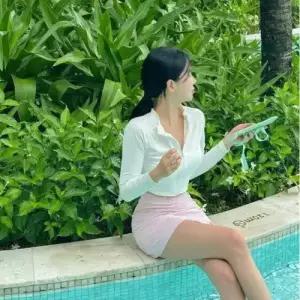 수피 여친 스포츠 하이웨스트 수영복 긴팔 바캉스 바캉스룩 슬림핏 단정한 비키니 비치웨어 JEN1