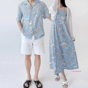 남자 여성 롱비치 커플룩 여자 원피스 신혼여행 남성 시밀러룩 비치웨어 해변 바캉스 휴양지 휴가 바다vwx8