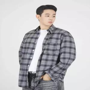 [버클다운]오버핏 그래픽 체크셔츠 (MIXED GREY)