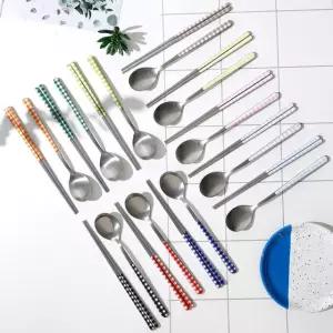 이태리 네바 스텐 304 무광 한식 수저세트 체크 커트러리 숟가락 젓가락 세트