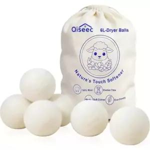 울 드라이어 볼 6팩 L - 천연 재사용 가능한 세탁 섬유 유연제 주름 및 건조 시간 감소 저자극성