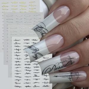 4개입 3D 영어 문자 네일 스티커 심플 예술적 레터링 러브 하트 접착식 참 DIY 캐릭터 장식