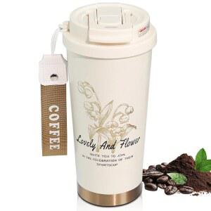 316 스테인리스 커피 텀블러 17.9온스 누수방지 이중 음용구 재사용 단열 머그