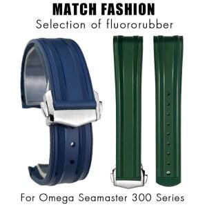 오메가 Seamaster 다이버 300M AT150 접이식 버클 시계 스트랩 용 19mm 20mm 곡선 끝  불소 고무 FKM 밴드