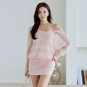 채핏 하룬 펄가오리 원피스 섹시 미니 홀복 글램 클럽 파티 루즈핏 셔링 빅사이즈 체형커버