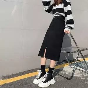 여자 스커트 앞트임 날씬핏 A라인 봄 가을 심플 치마 (HSJ-WFIKMJW)