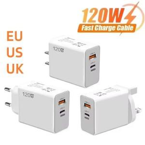 120W USB C 충전기 GaN 고속 (6A 타입 케이블 포함) EU/US/UK 플러그 벽면 (아이폰 호환 17  호환 삼성 호