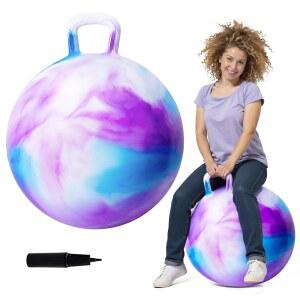 주조이 28인치 성인용 호퍼볼 핸들이 달린 클로더스 바운시 볼 에어 펌프가 히피티 홉에 앉기 가족 활동 및 실내/외 스포츠를 위한 활발한 놀이