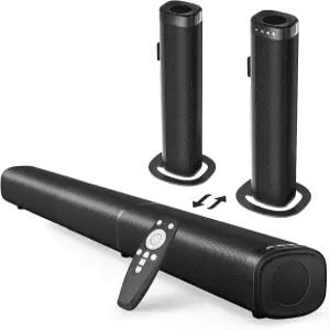 스마트 TV용 퓨리엄 사운드 바 블루투스 5.3/ARC/Opt/AUX 커넥트가 포함된 100W 2-in-1 탈착식 홈 시어터