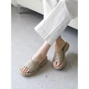 [하프클럽/]큐빅 여성 통굽 뮬 슬리퍼 4.5cm