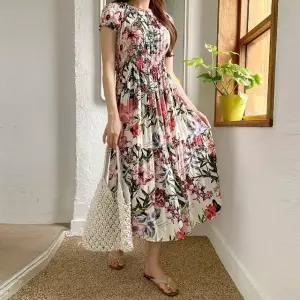 여성 여름 플라워 패턴 오프숄더 반팔 롱원피스 휴양지 바캉스 비치원피스 OP0603S