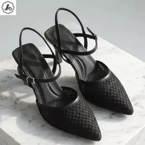 [애슬릿] 메쉬 샌들 가죽 스틸레토 버클 스트랩 굽높은 힐 6cm