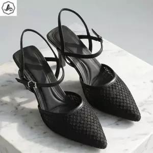 [애슬릿] 메쉬 샌들 가죽 스틸레토 버클 스트랩 굽높은 힐 6cm