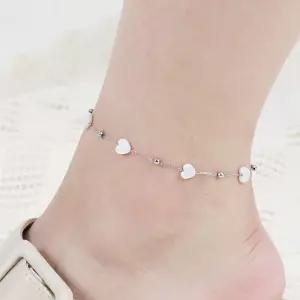 A558 하트 자개 써지컬 스틸 체인 발찌 실버 비즈 원석 볼 주얼리 무알러지 러브 커플 여자 여성 패션 악세사리 고양이 강아지 목걸이 발찌 선물 사이즈주문제작가능