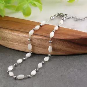 A559 동글 자개 써지컬 스틸 체인 발찌 실버 비즈 원석 볼 커플 주얼리 무알러지 여자 여성 패션 악세사리 고양이 강아지 목걸이 발찌 선물 사이즈주문제작가능