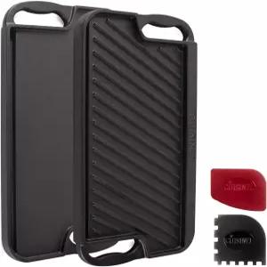 쿠시넬 주철 그릴/그릴 스크래퍼/클리너 - 리버서블 프리시즌 16.75인치 X 9.5인치 듀얼 핸들 플랫