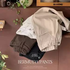 핫핑 [코튼반바지/군살삭제템] 루이언 코튼 뒷밴딩 버뮤다 와이드팬츠 (25~34)