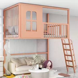공주 침대 이층 여아 주니어 복층 원목 계단형 프레임 키즈