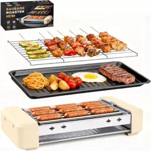 옴키시 전기 핫도그 롤러 3 in 1 실내 그릴 휴대용 논스틱 무흡연 탈착식 바비큐 플레이트 스테인리스
