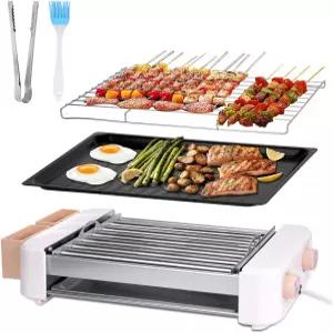 전기 핫도그 롤러 6 - 3 in 1 실내 그릴 휴대용 논스틱 무연 탈착식 바비큐 플레이트 스테인리스 소시지