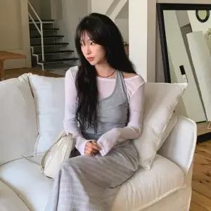 여자 여름 린넨 홀터넥 슬림핏 레이어드 니트 롱스커트 투피스