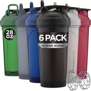 하이드라 컵 6팩 28 셰이커 병 거품기 누수 방지 휴대용 손잡이가 있는 단백질 파우더 혼합 보충제용 BPA