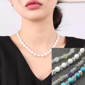 N224 스톤 천연석 원석 크리스탈 목걸이 여행 바캉스 원피스 룩 정장 한복 엄마 데일리 패션 써지컬 스틸 무알러지 주얼리 보석 연애인 목걸이 선물