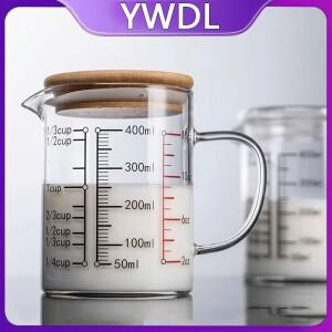 YWDL 내열 유리 계량컵 나무 뚜껑 포함 V자형 주둥이 실험실 비커 주방 베이킹 머그컵