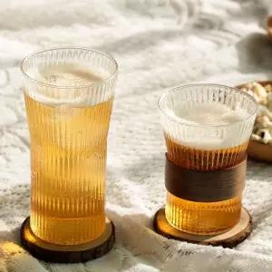 인스타 감성 내열 유리컵 우드 홀더 포함 310ml 450ml 홈카페유리컵