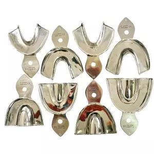 틀니 인상 트레이 키트 8개 하부 및 상부 견고한 비천공 스타일 초소형 중형 대형 독일 스테인리스 스틸