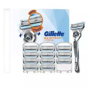 질레트 정품 스킨텍 매뉴얼 면도기 핸들 + 면도날 12p 세트 1세트