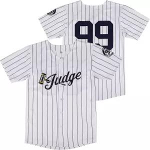 심판 99 야구 유니폼 자수 패치 네이비 스트라이프로 바느질한 화이트 저지의 망치