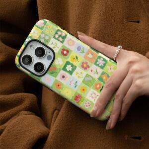 삼성 호환 S25 S24 S23 S22 S21 플러스  S20 FE A16 15 26 A36 A56용 호환 그리드 패턴 플라워 케이스 2 in