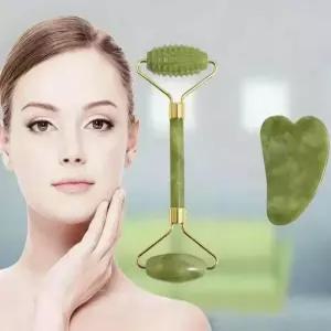 2pcs 천연 옥 롤러 페이스 구아샤 천연석 바디 넥 마사지기 지압 눈 관리 스파 마사지 도구 비사지 팅