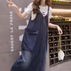 루즈핏 여성 캐주얼 데님원피스 멜빵 원피스 청원피스