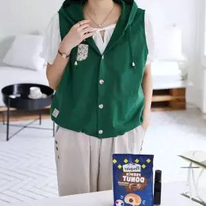 TE 미시 여행 루즈핏 린넨 배색포켓 데일리 후드넥 조끼 베스트 여름 민소매 40대