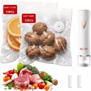 AOSKI용 재사용 가능한 진공 씰러 백 30팩 BPA 프리 헤비 듀티 수비드 소형 15개 중형 클립 2개 냉동실용