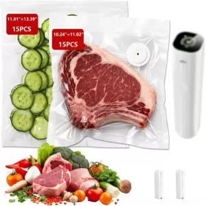 나투포용 재사용 가능한 진공 씰러 백 30팩 BPA 프리 헤비 듀티 수비드 중형 15개 대형 클립 2개 냉동실용
