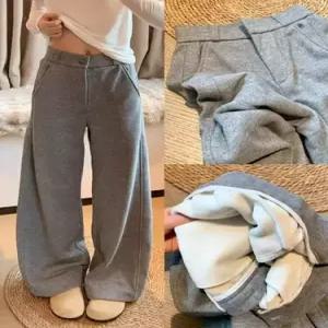 팬츠 여성용 면 오리지널 와이드 정장 기모 순면 가공 트렌디 얇은 아이템 본딩신식초 HT1