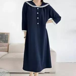 [하프클럽/옷자락]여자 빅사이즈 레이스 세라카라 네이비 하객룩 롱원피스