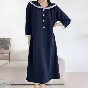 [다잇템]여자 빅사이즈 레이스 세라카라 네이비 하객룩 롱원피스