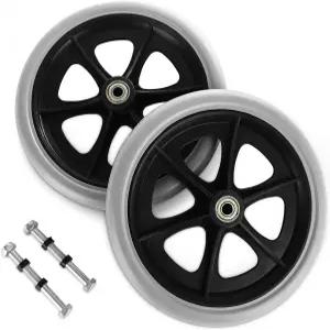 LDXDRU 2Pcs 워커 휠 교체 2축이 있는 8인치 휠체어 앞바퀴 액세서리용 고무 롤레이터 회색