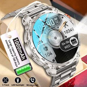 LIGE 남성용 스마트워치 1000mAh 대용량 배터리 내구성 강한 성인용 SOS 강력 플래시라이트 IP68 방수 BT 통화 스포츠 밀리터리