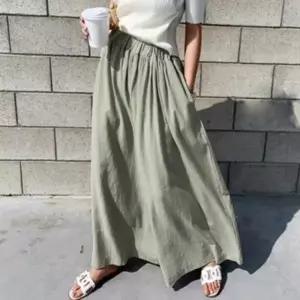 여성 주름 치마 바지 밴딩 플레어 린넨 와이드 팬츠