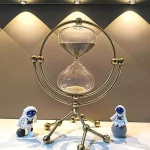 키네틱 아트 모래시계 40분 모빌 크롬 회전 장식 책상 화이트샌드 스탠드