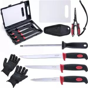 고투어 필레 나이프 낚시 키트 생선 청소 세트 칼집이 있는 칼 면도기 장비 BBQ 남성용 선물